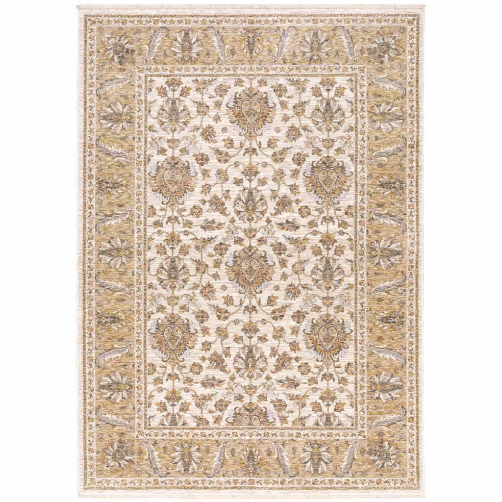 2' X 3' Ivory And Gold Oriental Power Loom Stain Resistant Area Rug With Fringe - Homeroots - Flyclothing LLC