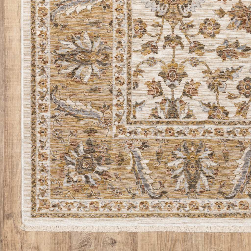 2' X 3' Ivory And Gold Oriental Power Loom Stain Resistant Area Rug With Fringe - Homeroots - Flyclothing LLC