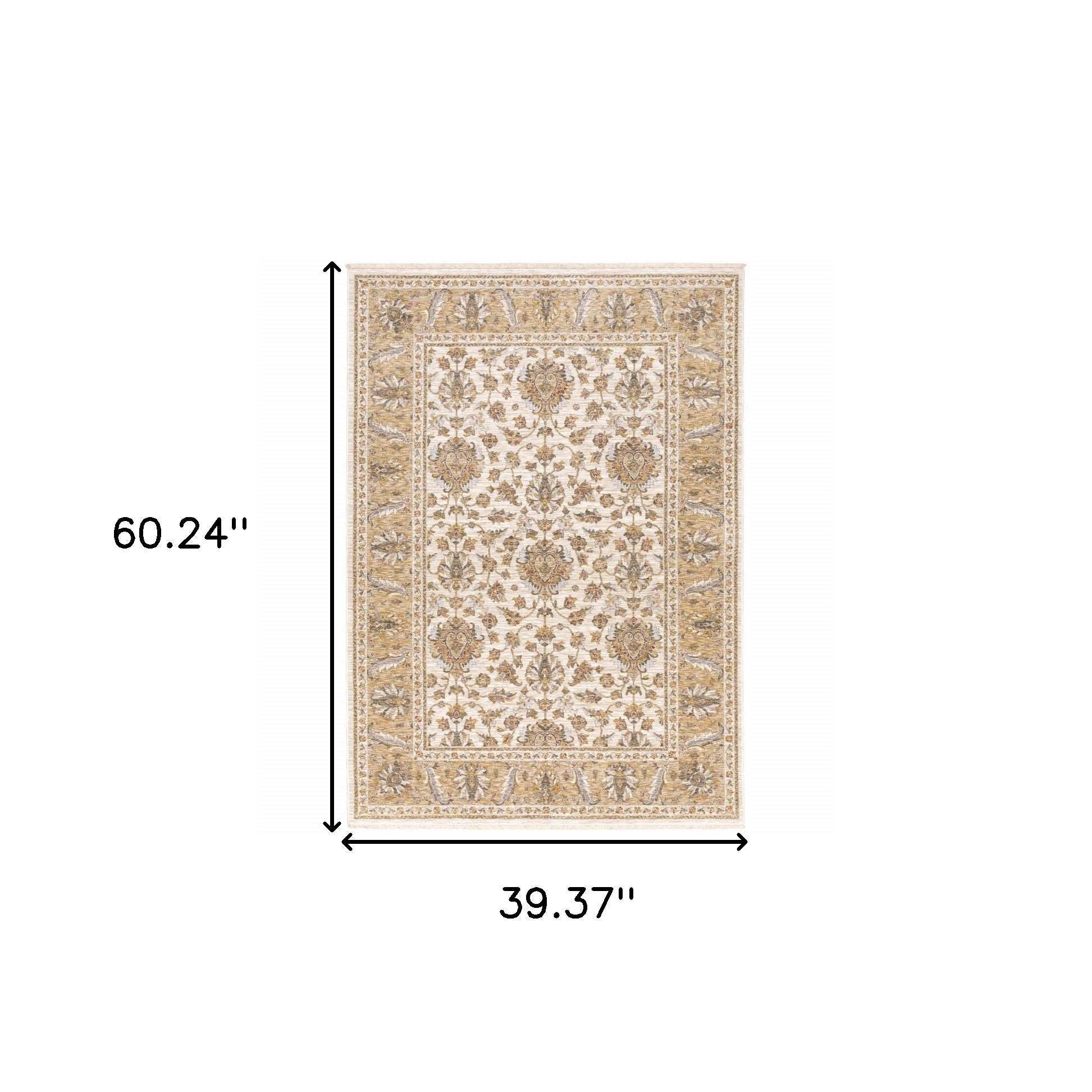 3' X 5' Ivory And Gold Oriental Power Loom Stain Resistant Area Rug With Fringe - Homeroots - Flyclothing LLC