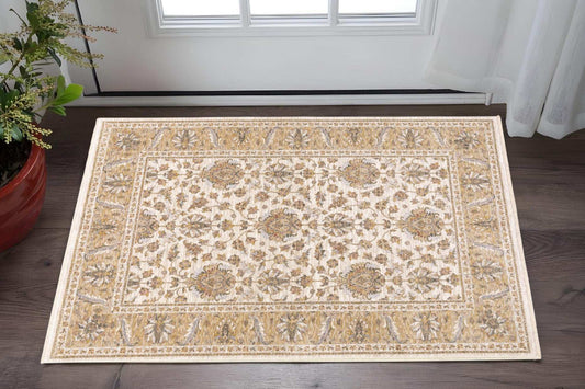 3' X 5' Ivory And Gold Oriental Power Loom Stain Resistant Area Rug With Fringe - Homeroots - Flyclothing LLC