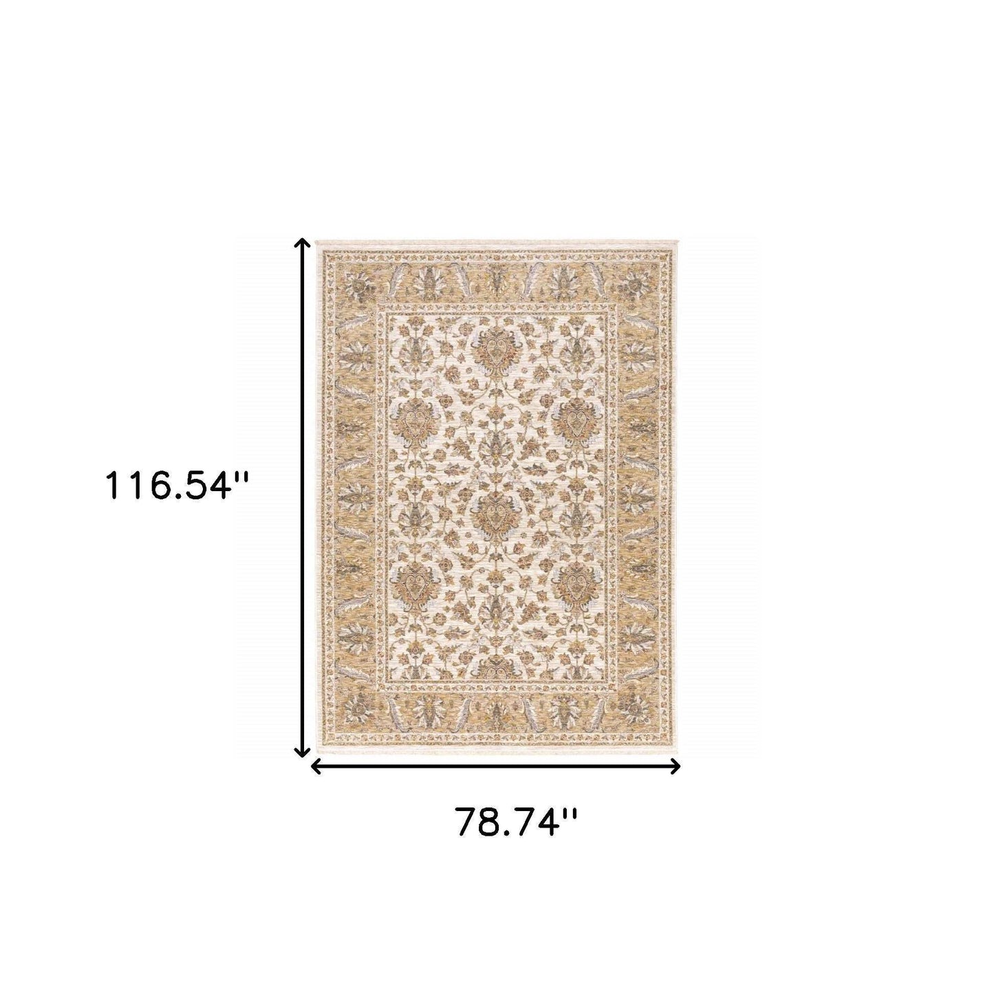 6' X 9' Ivory And Gold Oriental Power Loom Stain Resistant Area Rug With Fringe - Homeroots - Flyclothing LLC