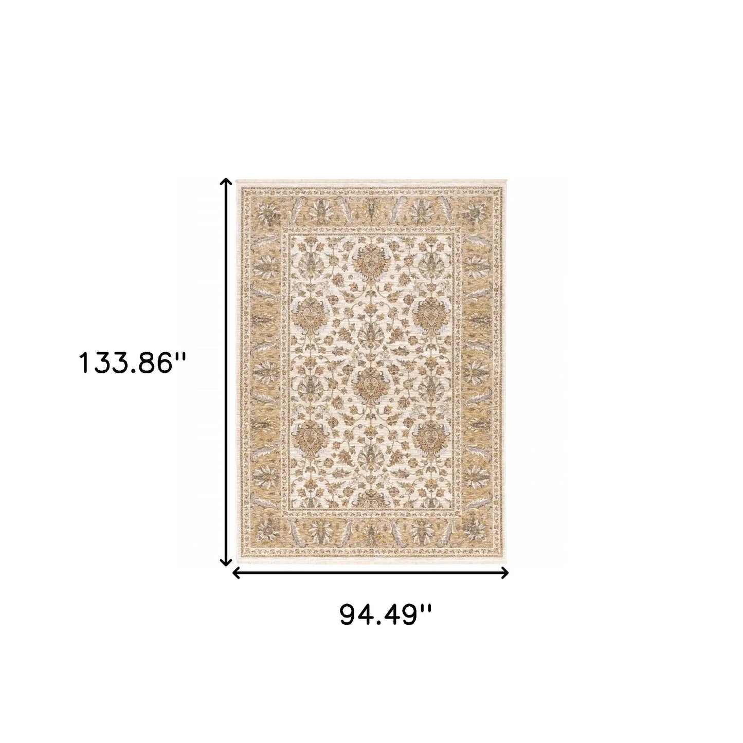 8' X 11' Ivory And Gold Oriental Power Loom Stain Resistant Area Rug With Fringe - Homeroots - Flyclothing LLC