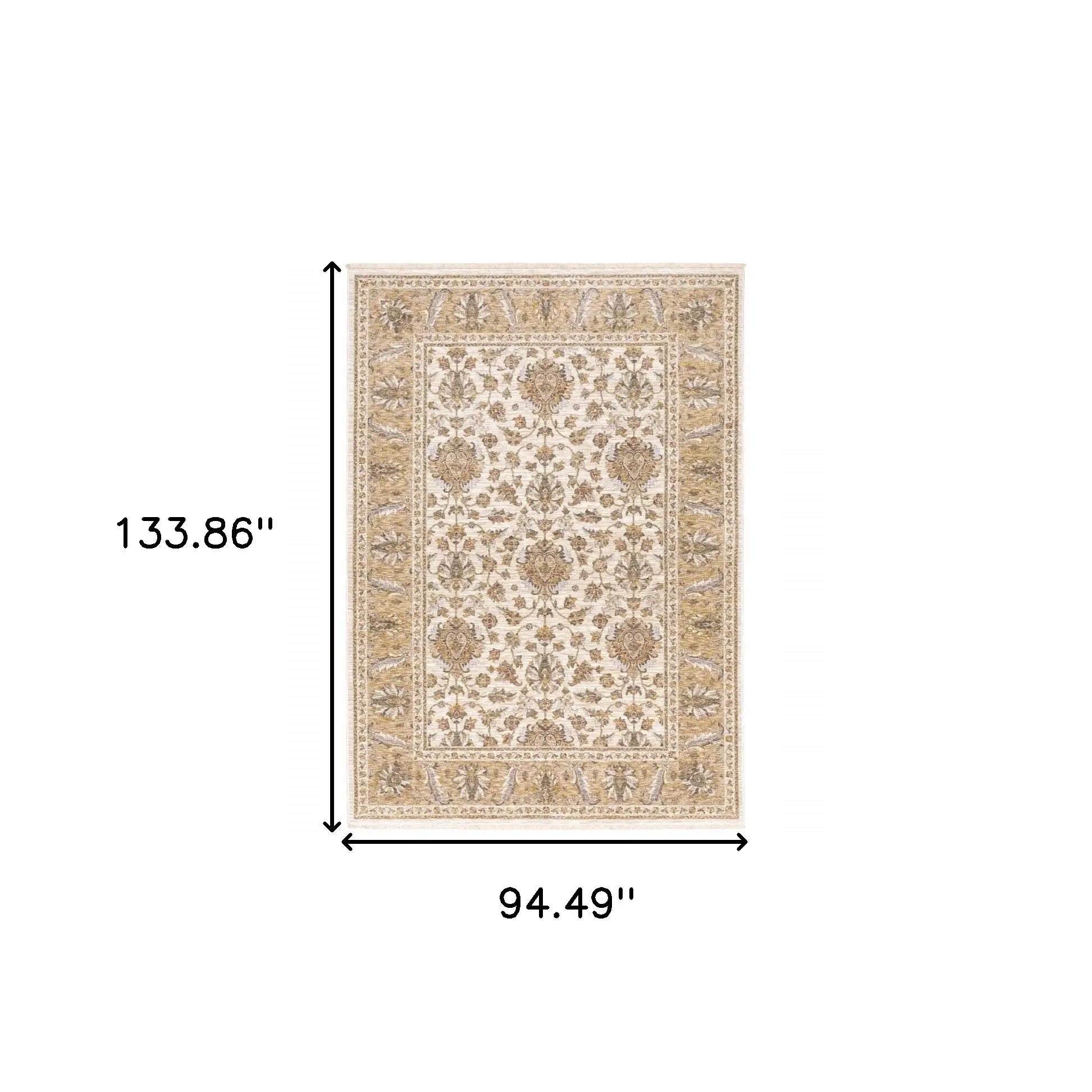 8' X 11' Ivory And Gold Oriental Power Loom Stain Resistant Area Rug With Fringe - Homeroots - Flyclothing LLC