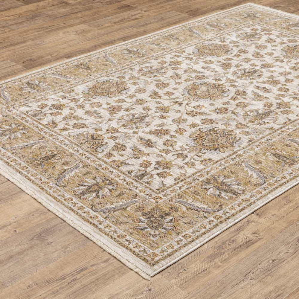 10' X 13' Ivory And Gold Oriental Power Loom Stain Resistant Area Rug With Fringe - Homeroots - Flyclothing LLC