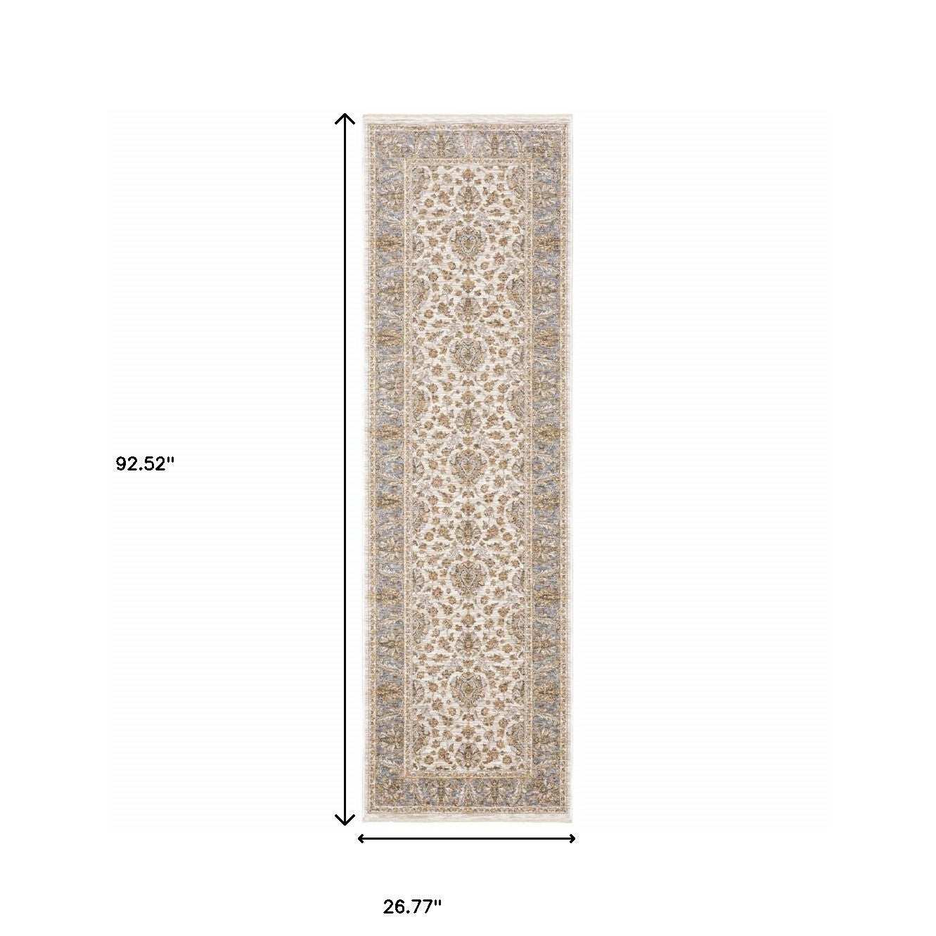 2' X 8' Ivory And Blue Oriental Power Loom Stain Resistant Runner Rug With Fringe - Homeroots - Flyclothing LLC