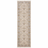 2' X 8' Ivory And Blue Oriental Power Loom Stain Resistant Runner Rug With Fringe - Homeroots