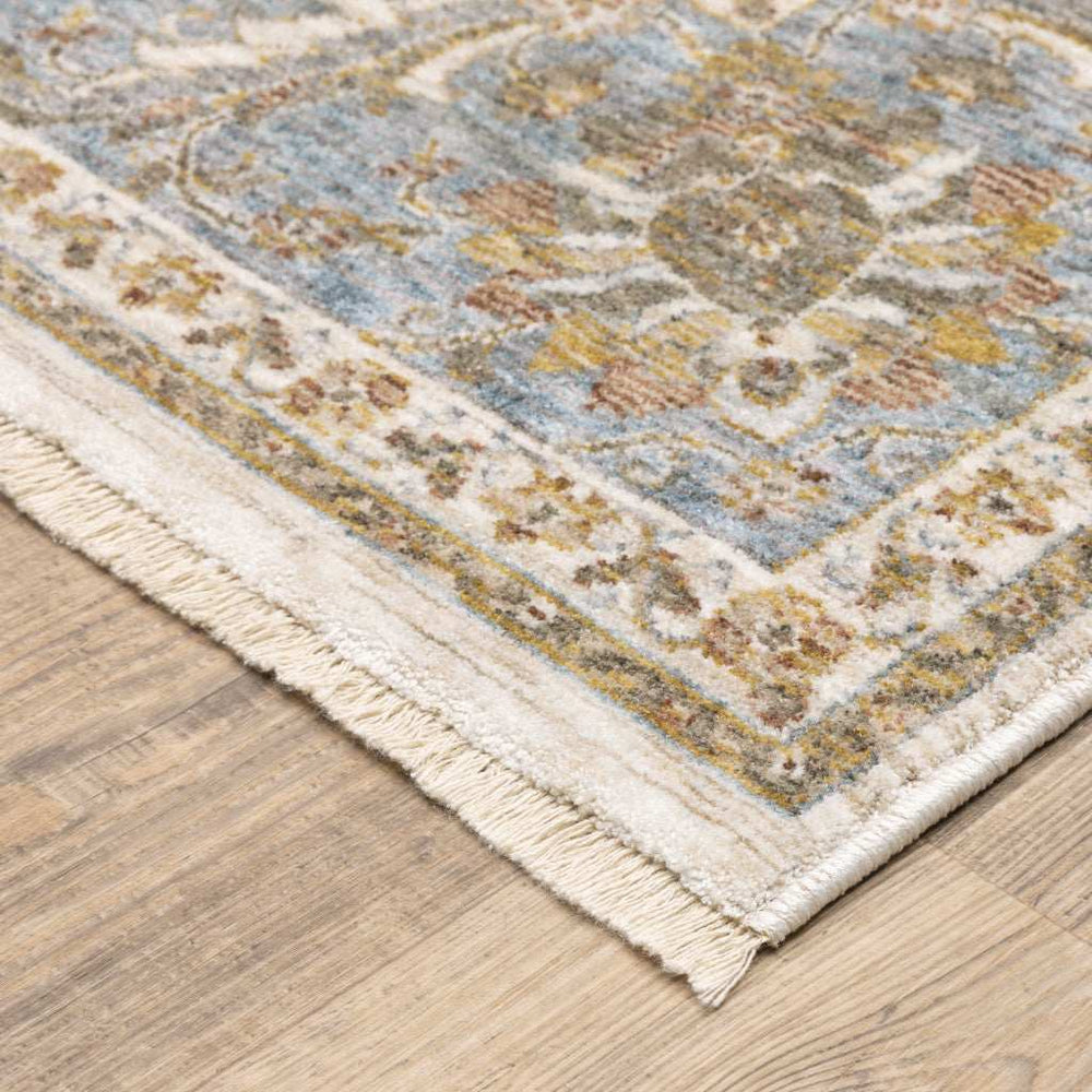 2' X 3' Ivory And Blue Oriental Power Loom Stain Resistant Area Rug With Fringe - Homeroots - Flyclothing LLC