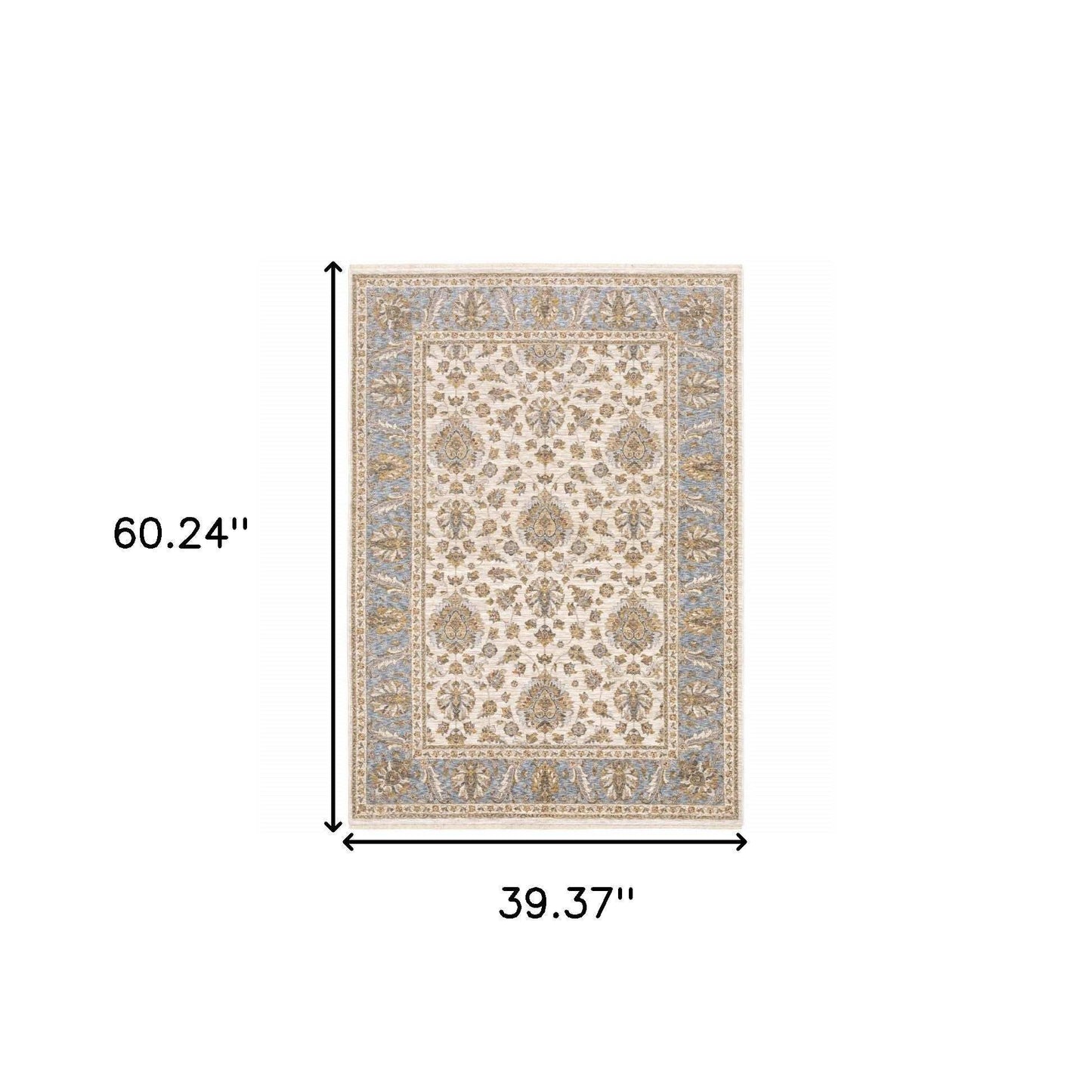 3' X 5' Ivory And Blue Oriental Power Loom Stain Resistant Area Rug With Fringe - Homeroots - Flyclothing LLC