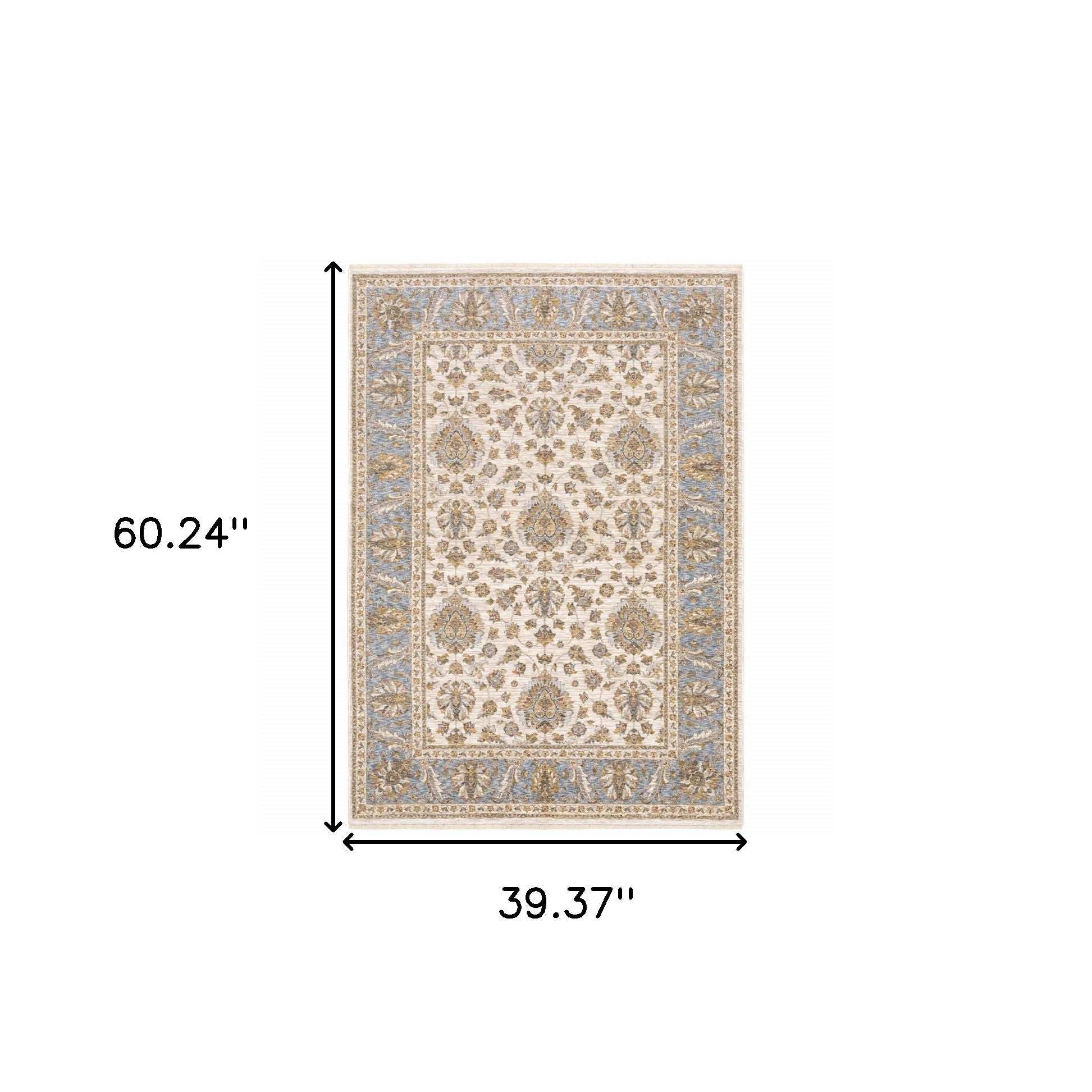 3' X 5' Ivory And Blue Oriental Power Loom Stain Resistant Area Rug With Fringe - Homeroots - Flyclothing LLC