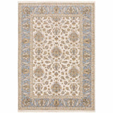 3' X 5' Ivory And Blue Oriental Power Loom Stain Resistant Area Rug With Fringe - Homeroots - Flyclothing LLC
