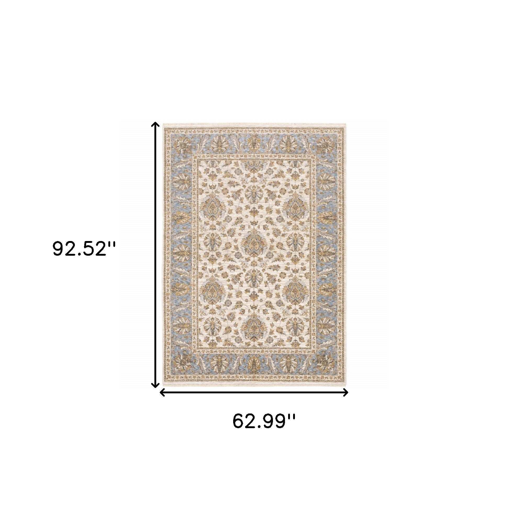 5' X 8' Ivory And Blue Oriental Power Loom Stain Resistant Area Rug With Fringe - Homeroots - Flyclothing LLC