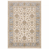 8' X 11' Ivory And Blue Oriental Power Loom Stain Resistant Area Rug With Fringe - Homeroots - Flyclothing LLC