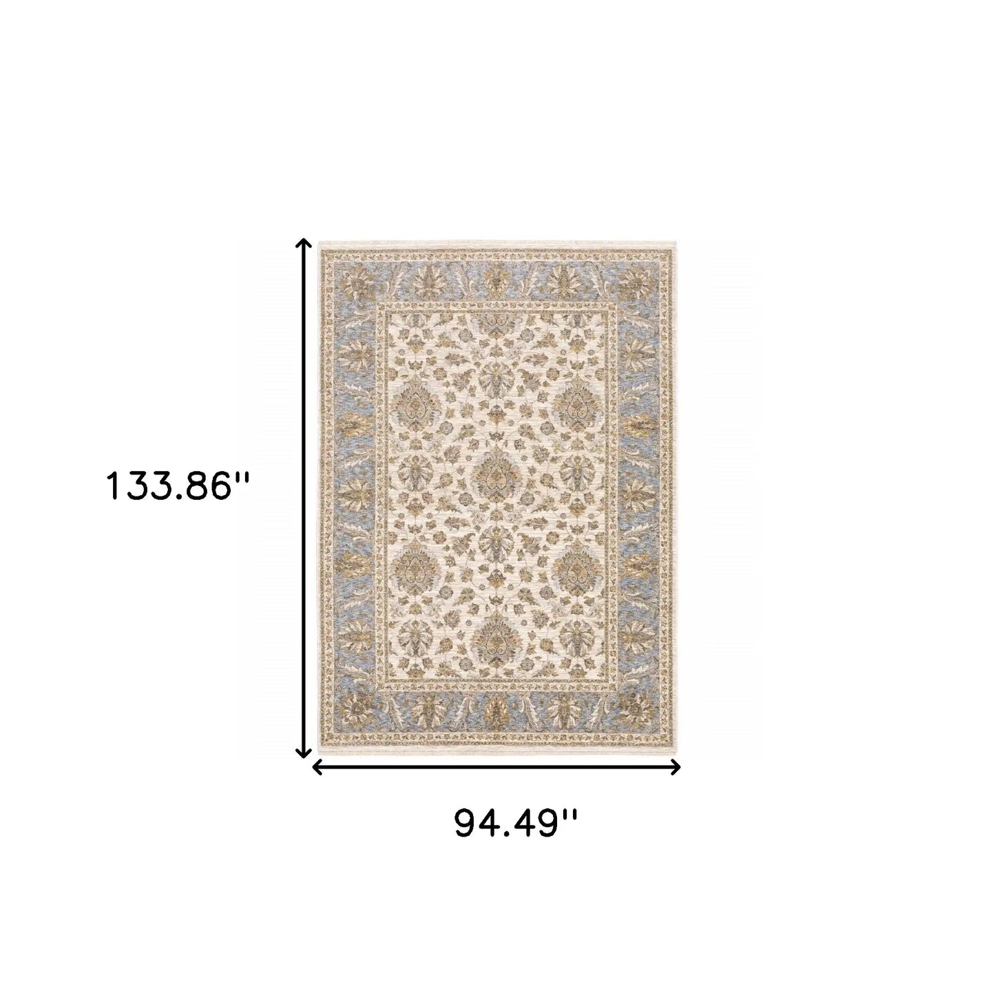 8' X 11' Ivory And Blue Oriental Power Loom Stain Resistant Area Rug With Fringe - Homeroots - Flyclothing LLC