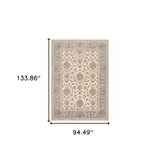 8' X 11' Ivory And Blue Oriental Power Loom Stain Resistant Area Rug With Fringe - Homeroots - Flyclothing LLC