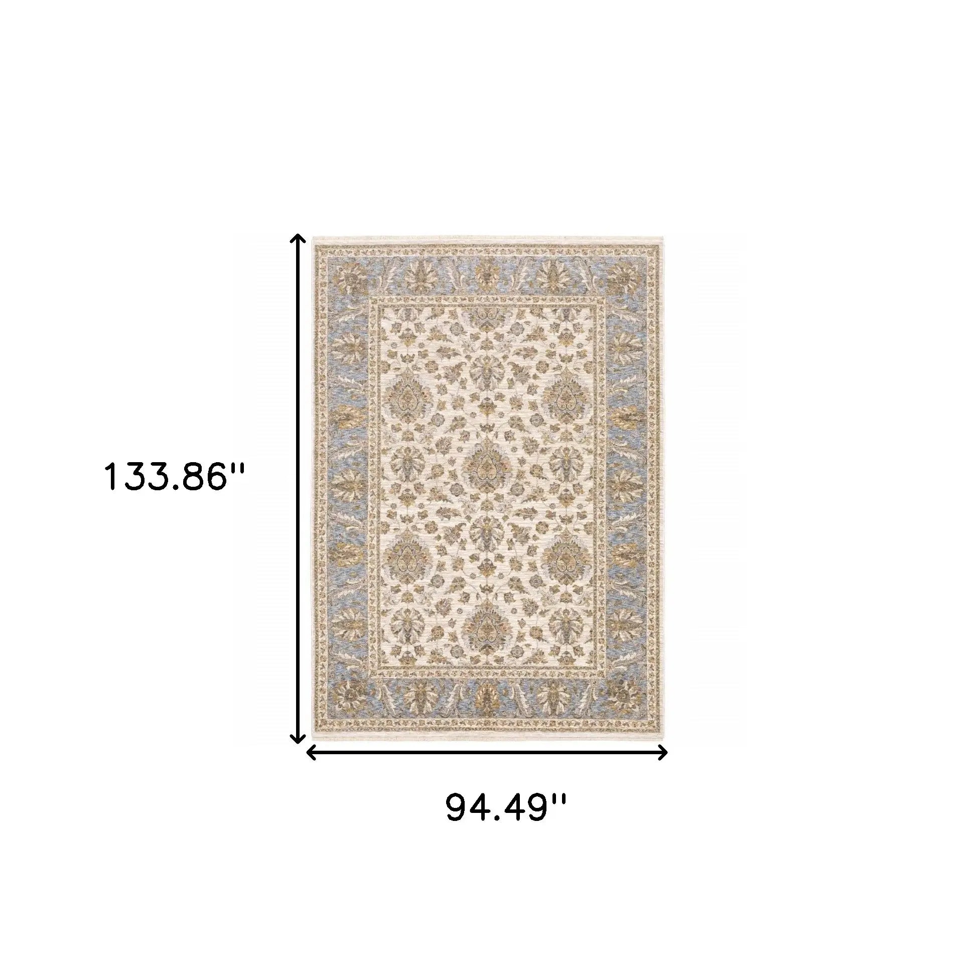 8' X 11' Ivory And Blue Oriental Power Loom Stain Resistant Area Rug With Fringe - Homeroots - Flyclothing LLC