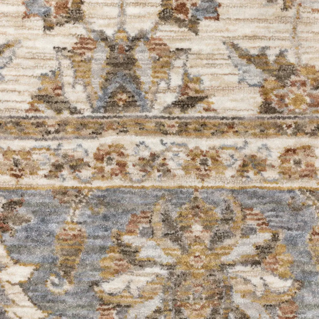 8' X 11' Ivory And Blue Oriental Power Loom Stain Resistant Area Rug With Fringe - Homeroots - Flyclothing LLC