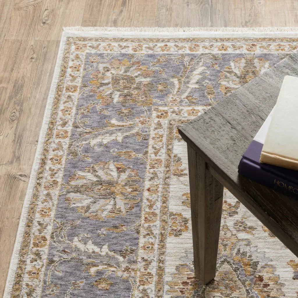 10' X 13' Ivory And Blue Oriental Power Loom Stain Resistant Area Rug With Fringe - Homeroots - Flyclothing LLC