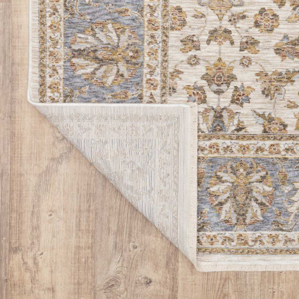 10' X 13' Ivory And Blue Oriental Power Loom Stain Resistant Area Rug With Fringe - Homeroots - Flyclothing LLC