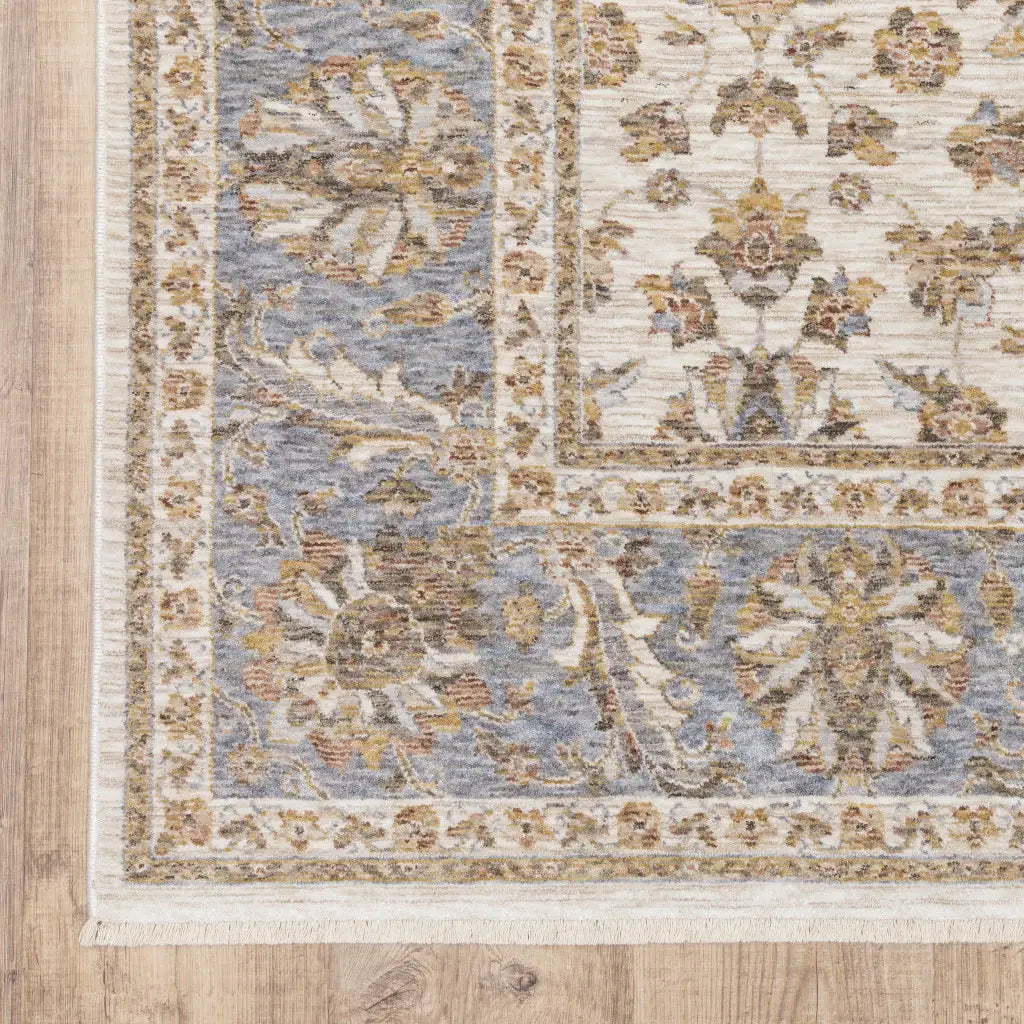 10' X 13' Ivory And Blue Oriental Power Loom Stain Resistant Area Rug With Fringe - Homeroots - Flyclothing LLC