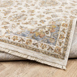 10' X 13' Ivory And Blue Oriental Power Loom Stain Resistant Area Rug With Fringe - Homeroots - Flyclothing LLC