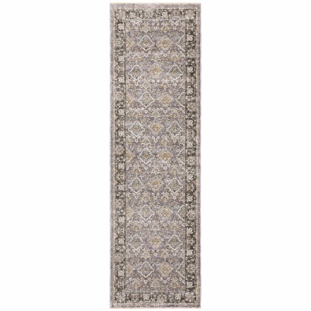 2' X 8' Grey And Blue Oriental Power Loom Stain Resistant Runner Rug With Fringe - Homeroots - Flyclothing LLC