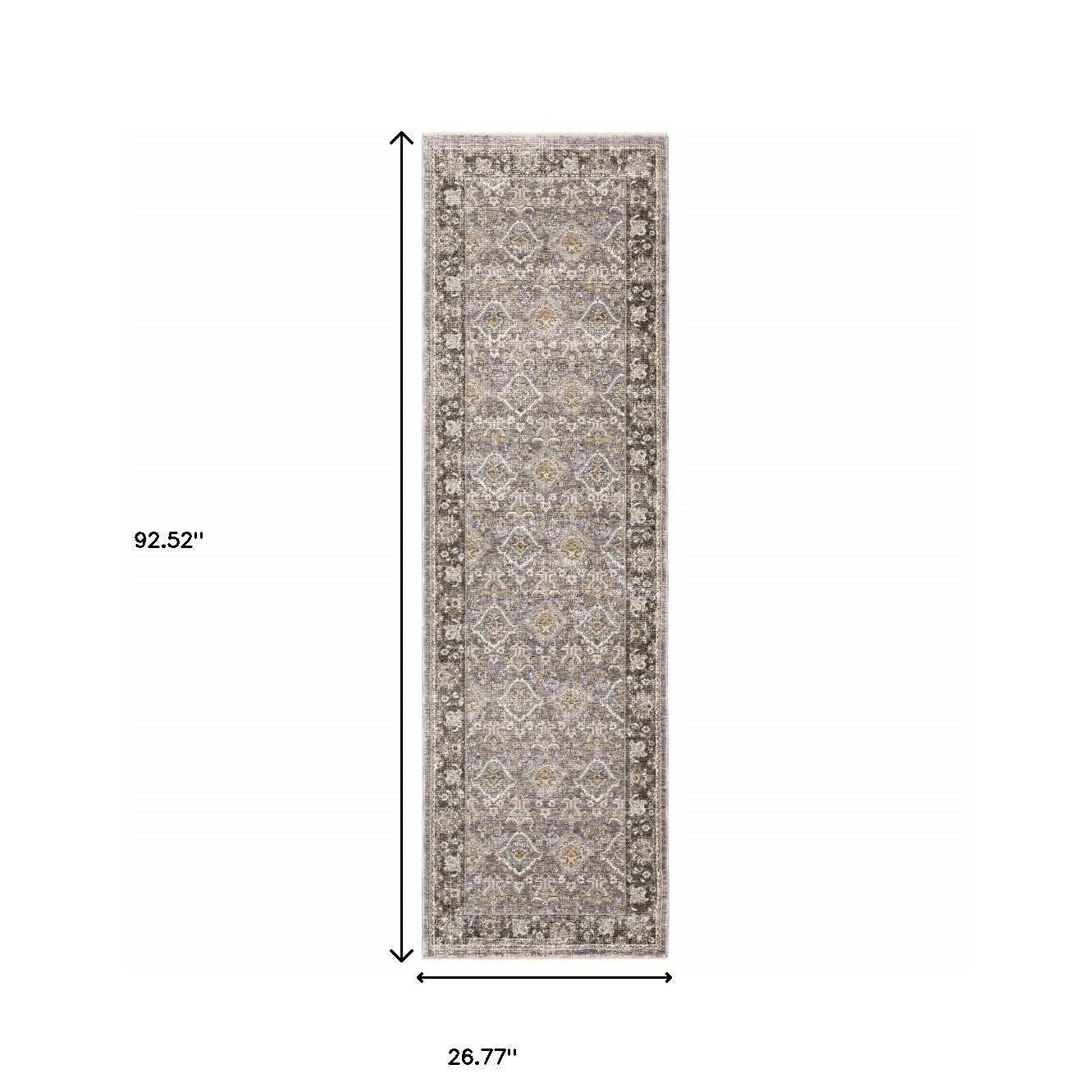 2' X 8' Grey And Blue Oriental Power Loom Stain Resistant Runner Rug With Fringe - Homeroots - Flyclothing LLC
