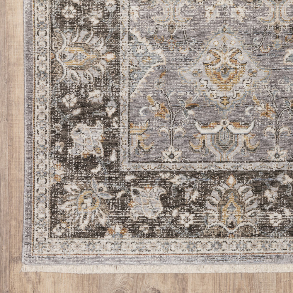 5' X 8' Grey And Blue Oriental Power Loom Stain Resistant Area Rug With Fringe - Homeroots