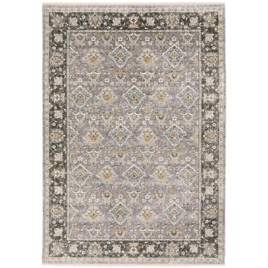 6' X 9' Grey And Blue Oriental Power Loom Stain Resistant Area Rug With Fringe - Homeroots - Flyclothing LLC