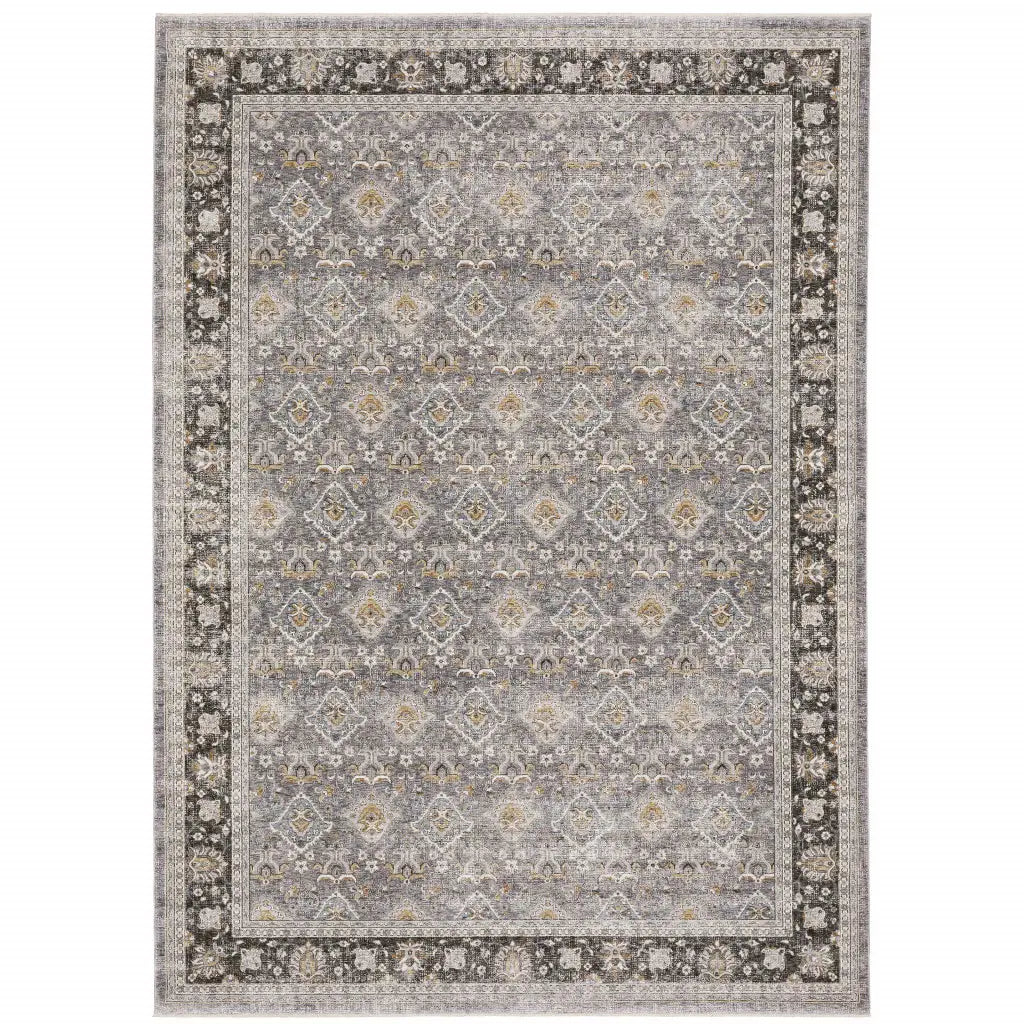 8' X 11' Grey And Blue Oriental Power Loom Stain Resistant Area Rug With Fringe - Homeroots - Flyclothing LLC