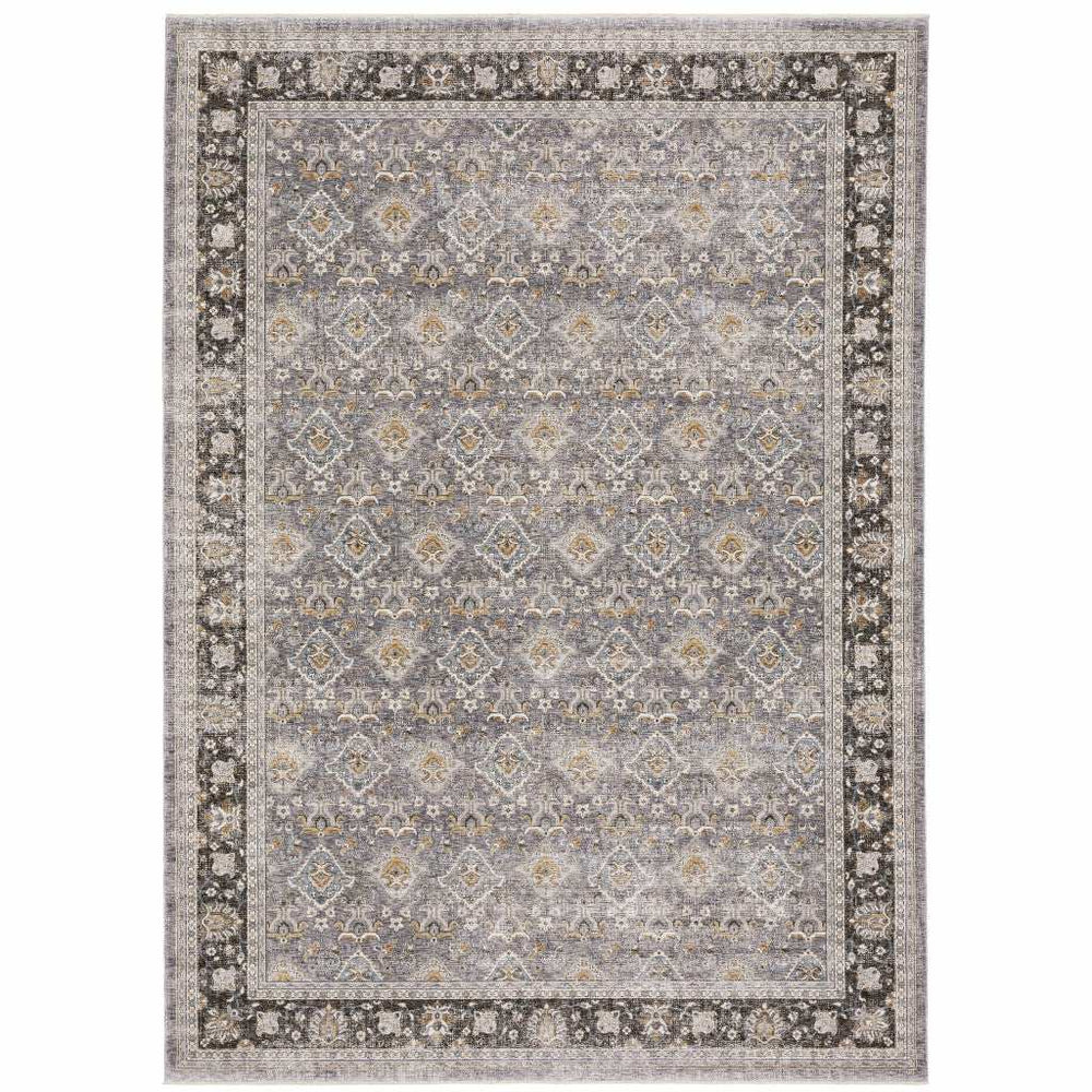 8' X 11' Grey And Blue Oriental Power Loom Stain Resistant Area Rug With Fringe - Homeroots - Flyclothing LLC