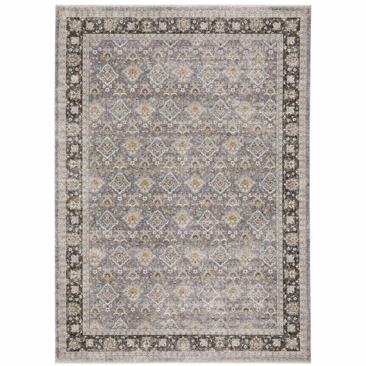 8' X 11' Grey And Blue Oriental Power Loom Stain Resistant Area Rug With Fringe - Homeroots - Flyclothing LLC