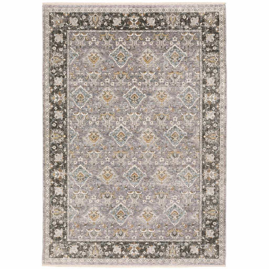 10' X 13' Grey And Blue Oriental Power Loom Stain Resistant Area Rug With Fringe - Homeroots - Flyclothing LLC