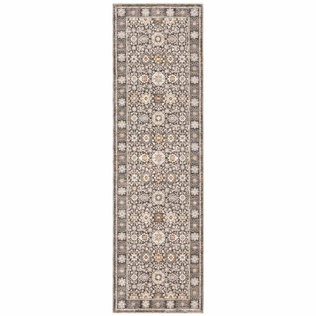 2' X 8' Grey And Ivory Oriental Power Loom Stain Resistant Runner Rug With Fringe - Homeroots - Flyclothing LLC
