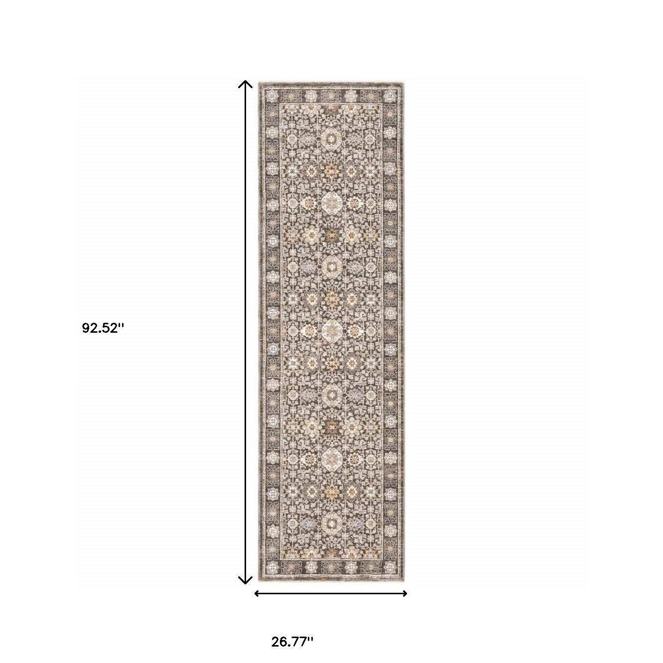 2' X 8' Grey And Ivory Oriental Power Loom Stain Resistant Runner Rug With Fringe - Homeroots - Flyclothing LLC