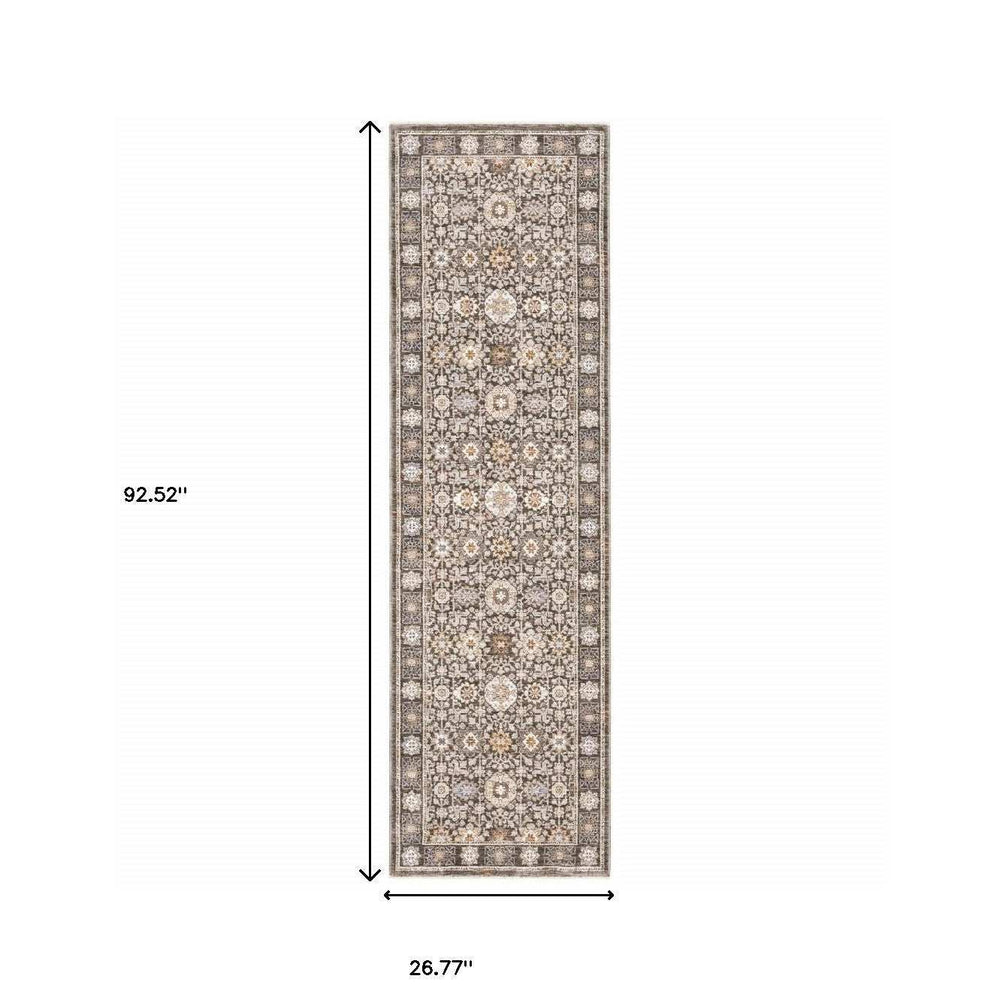 2' X 8' Grey And Ivory Oriental Power Loom Stain Resistant Runner Rug With Fringe - Homeroots - Flyclothing LLC