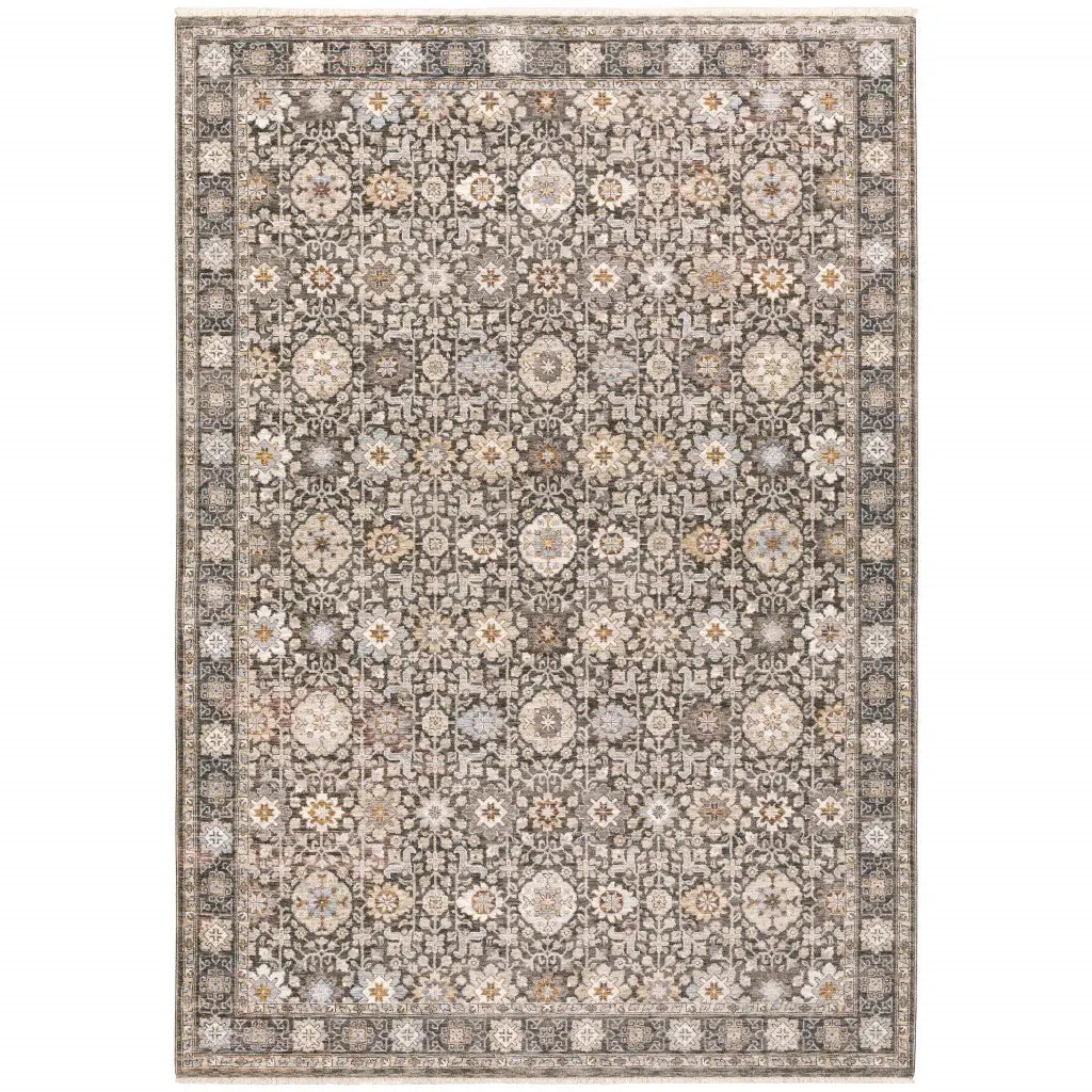 2' X 3' Grey And Ivory Oriental Power Loom Stain Resistant Area Rug With Fringe - Homeroots - Flyclothing LLC