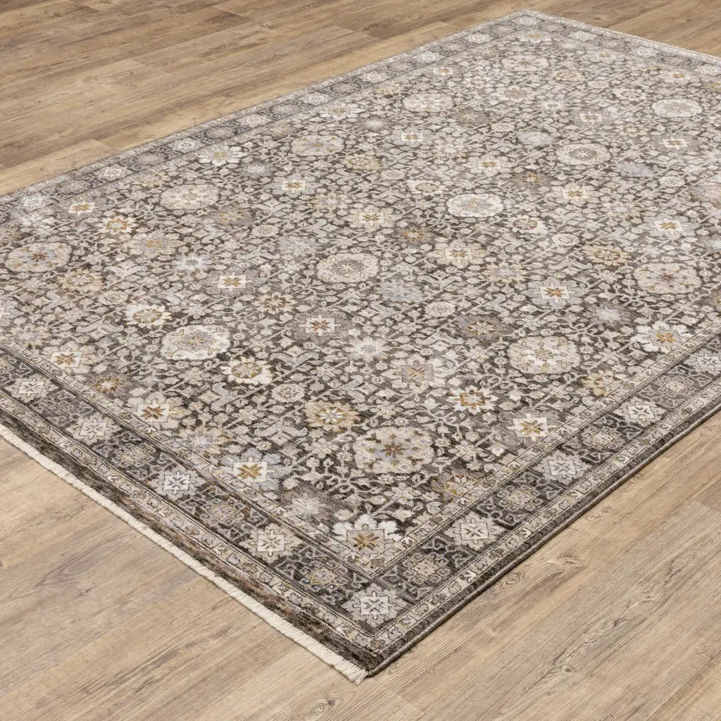 2' X 3' Grey And Ivory Oriental Power Loom Stain Resistant Area Rug With Fringe - Homeroots - Flyclothing LLC