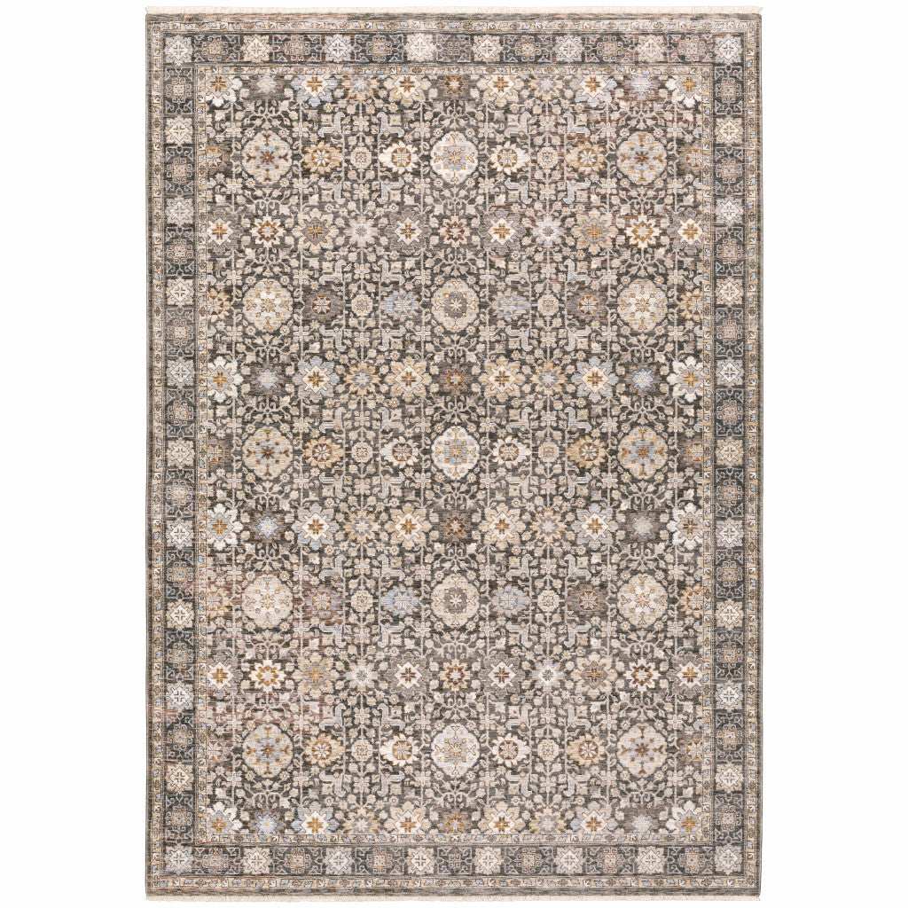 5' X 8' Grey And Ivory Oriental Power Loom Stain Resistant Area Rug With Fringe - Homeroots - Flyclothing LLC