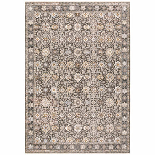 5' X 8' Grey And Ivory Oriental Power Loom Stain Resistant Area Rug With Fringe - Homeroots - Flyclothing LLC