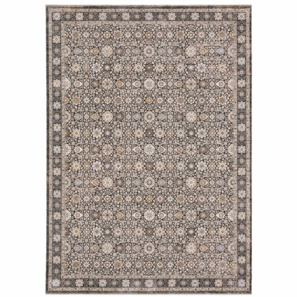 8' X 11' Grey And Ivory Oriental Power Loom Stain Resistant Area Rug With Fringe - Homeroots - Flyclothing LLC