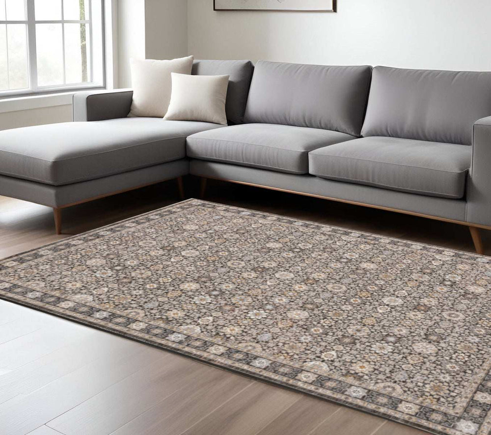 8' X 11' Grey And Ivory Oriental Power Loom Stain Resistant Area Rug With Fringe - Homeroots - Flyclothing LLC