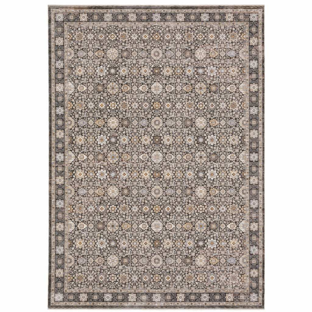 8' X 11' Grey And Ivory Oriental Power Loom Stain Resistant Area Rug With Fringe - Homeroots - Flyclothing LLC
