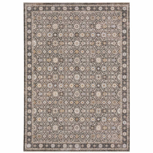 8' X 11' Grey And Ivory Oriental Power Loom Stain Resistant Area Rug With Fringe - Homeroots - Flyclothing LLC