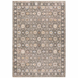 10' X 13' Grey And Ivory Oriental Power Loom Stain Resistant Area Rug With Fringe