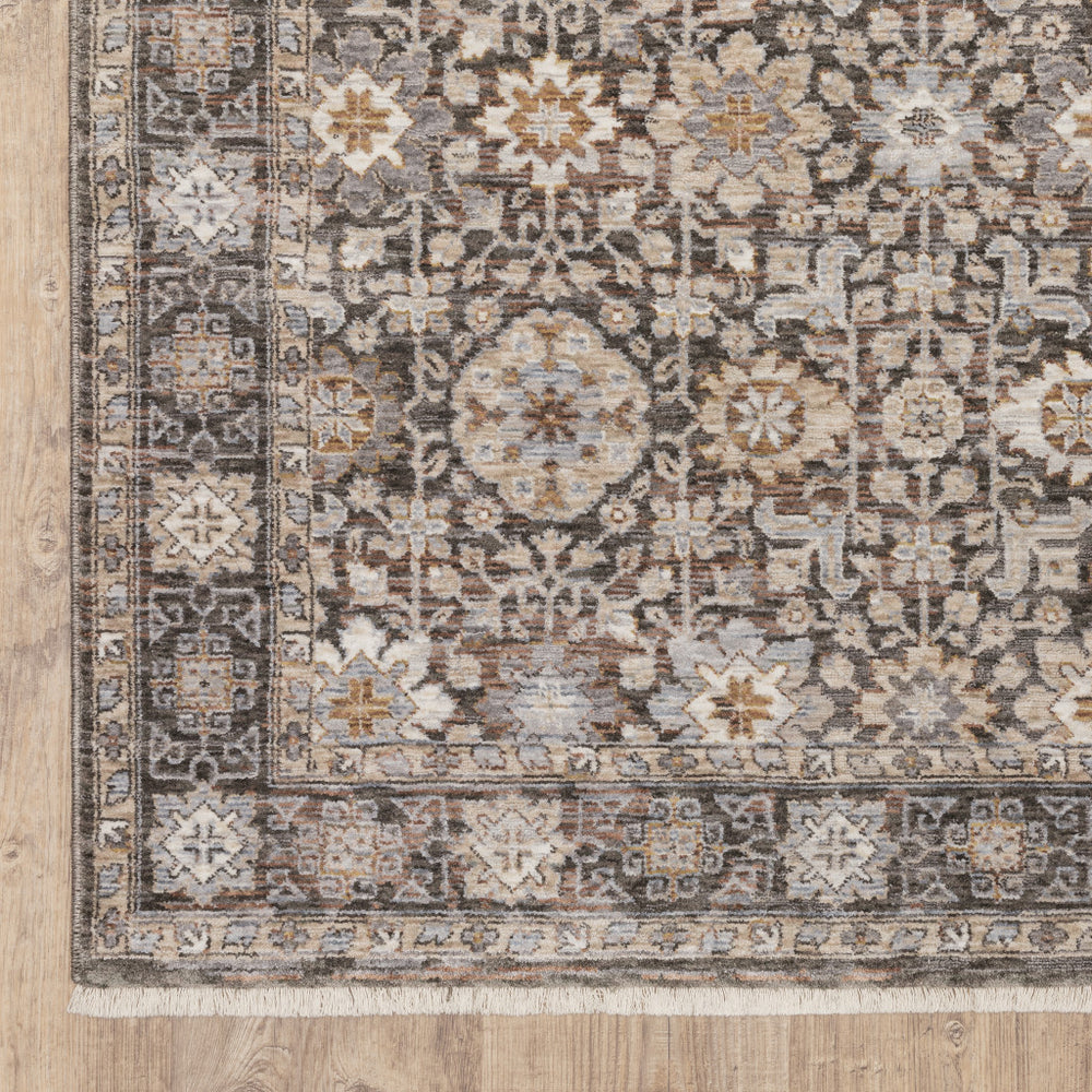 10' X 13' Grey And Ivory Oriental Power Loom Stain Resistant Area Rug With Fringe - Homeroots