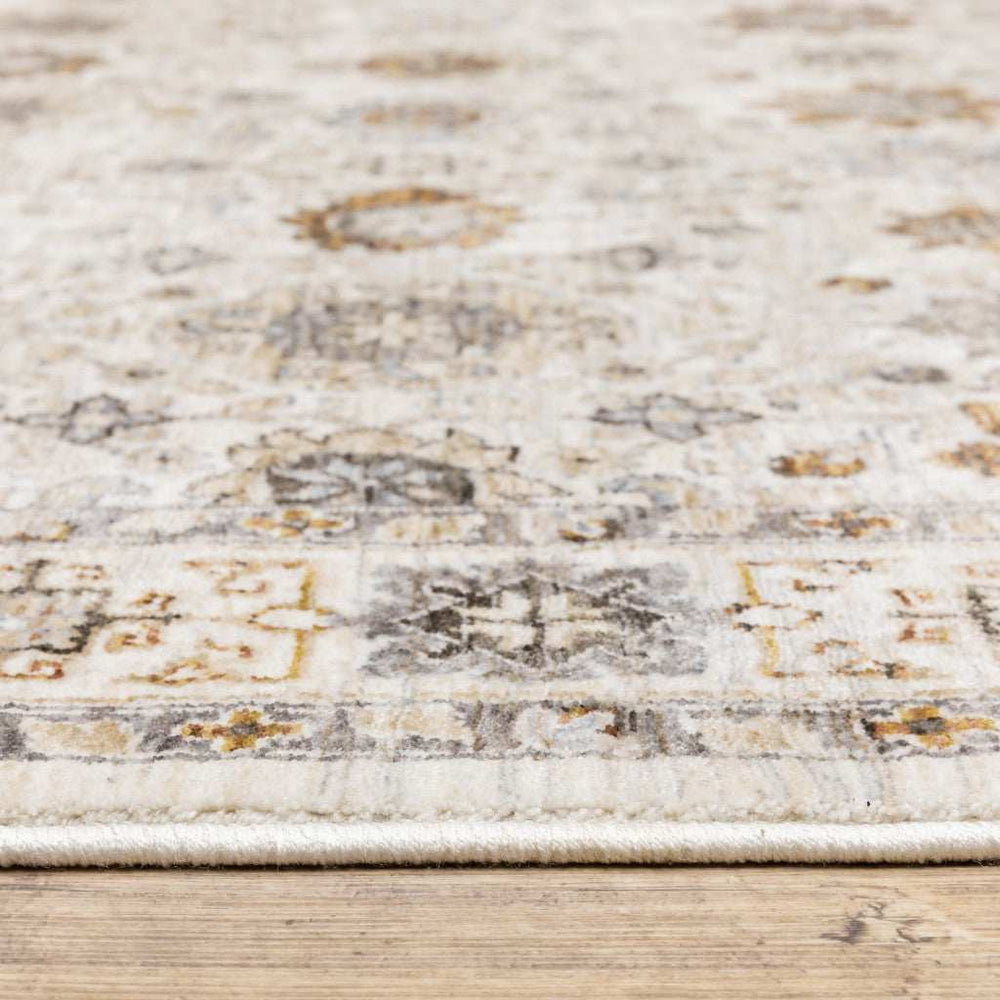 2' X 8' Ivory And Gold Oriental Power Loom Stain Resistant Runner Rug With Fringe - Homeroots - Flyclothing LLC