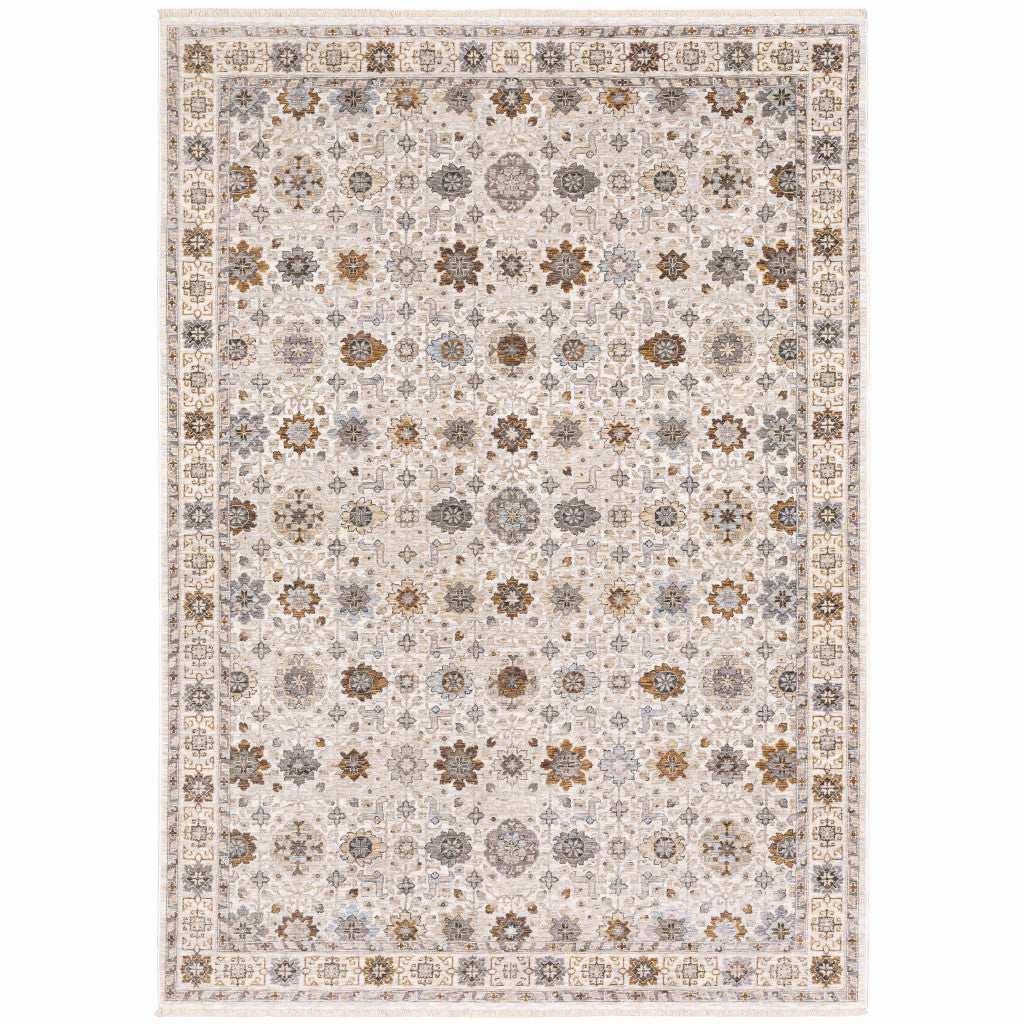 2' X 3' Ivory And Gold Oriental Power Loom Stain Resistant Area Rug With Fringe - Homeroots - Flyclothing LLC