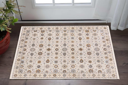 3' X 5' Ivory And Gold Oriental Power Loom Stain Resistant Area Rug With Fringe - Homeroots - Flyclothing LLC