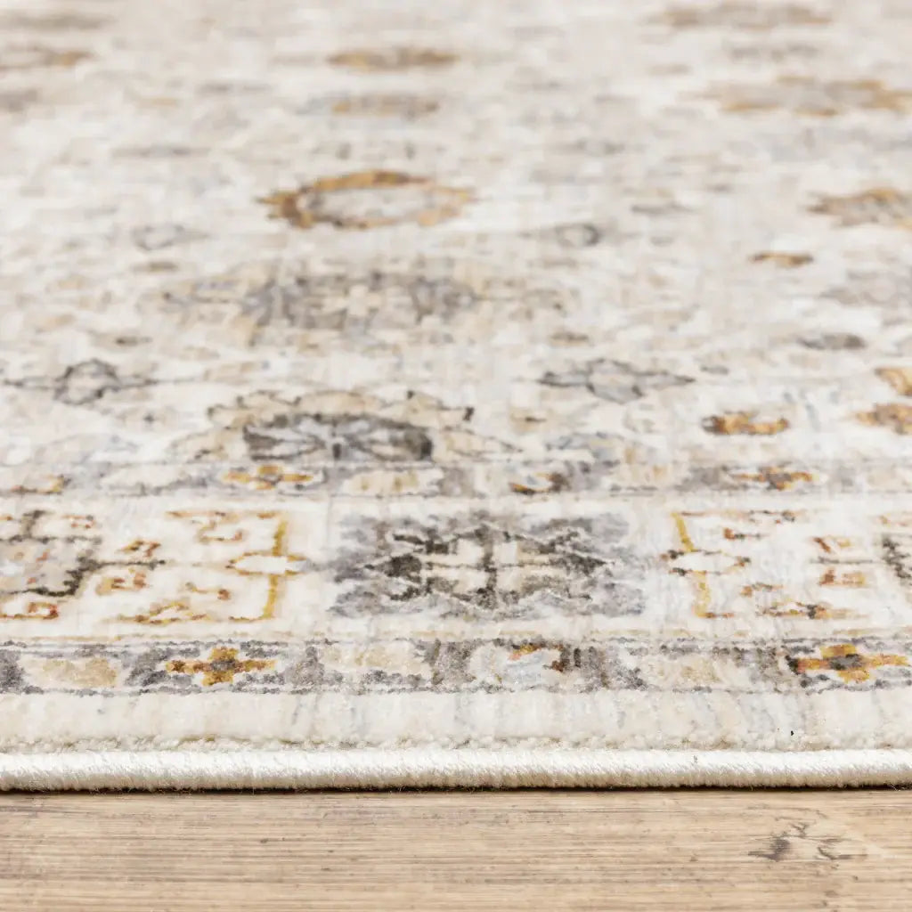3' X 5' Ivory And Gold Oriental Power Loom Stain Resistant Area Rug With Fringe - Homeroots - Flyclothing LLC