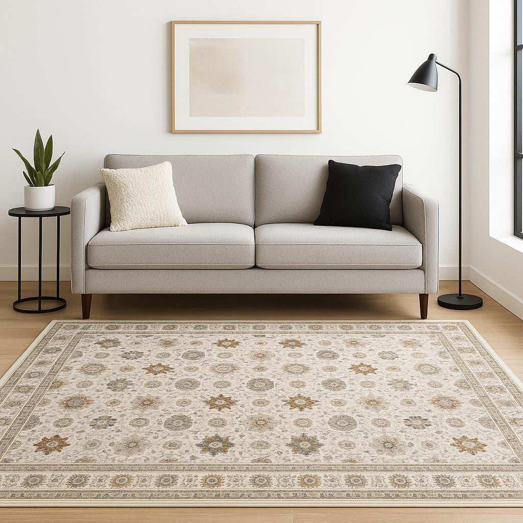 5' X 8' Ivory And Gold Oriental Power Loom Stain Resistant Area Rug With Fringe - Homeroots - Flyclothing LLC
